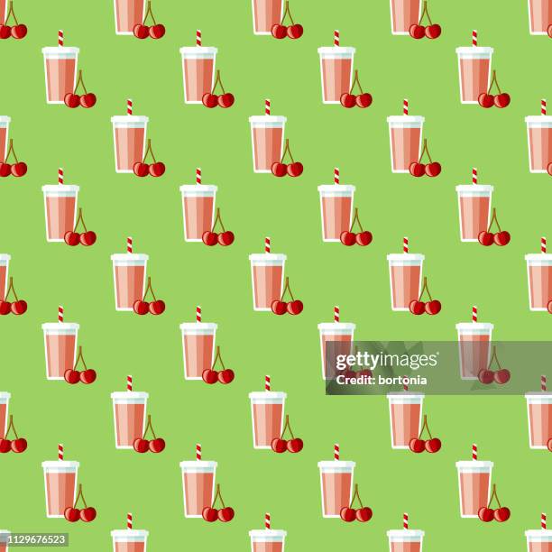 cherry smoothie seamless pattern - cherry smoothie stock illustrations