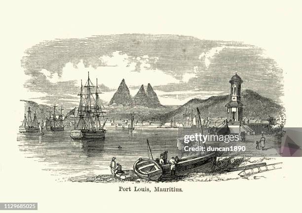 port louis, mauritius, 19th century - mauritius stock illustrations