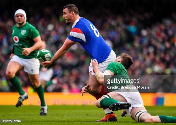 Dublin , Ireland - 10 March 2019; Louis Picamoles of France is tackled by Iain Henderson of Ireland during the Guinness Six Nations Rugby...