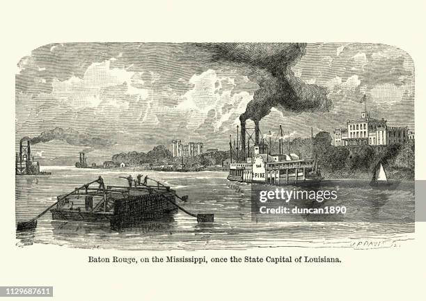 巴吞魯日在密西西比河, 路易斯安那州, 19世紀 - mississippi 幅插畫檔、美工圖案、卡通及圖標