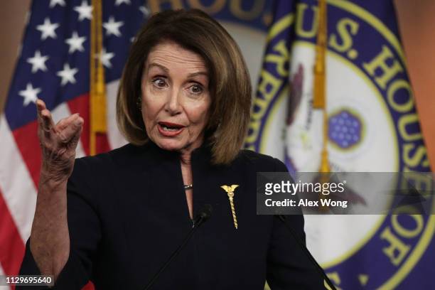 Speaker of the House Rep. Nancy Pelosi speaks during a weekly news conference at the U.S. Capitol February 14, 2019 in Washington, DC. Speaker Pelosi...