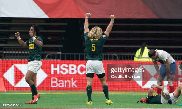 Werner Kok of South Africa after defeating France in the championship final on Day 2 of the HSBC Canada Sevens at BC Place on March 10, 2019 in...