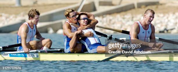 OLYMPIC GAMES IN ATHENS 2004. 21/8/2004 ROWING MENS FOUR FINAL A MATTHEW PINSENT, ED COODE JAMES CRACKNELL AND STEVE WILLIAMS WIN GOLD..,.