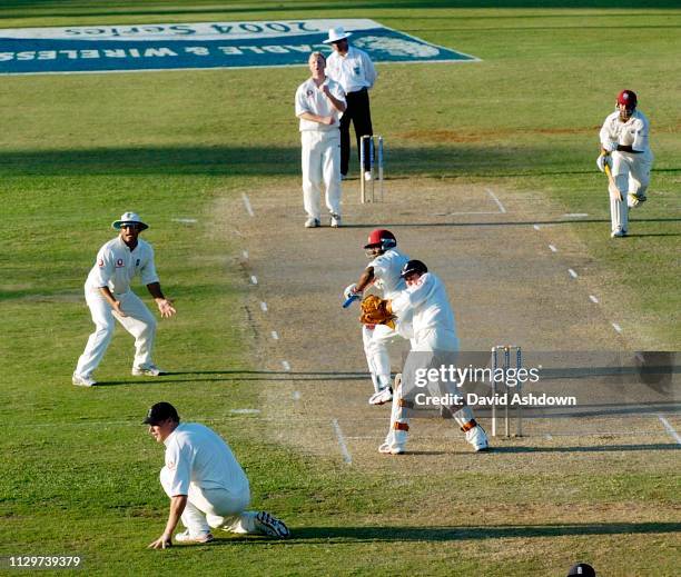 4th TEST 1st DAY ENGLAND V WEST INDIES AT THE RECCREATION GROUND ANTIGUA 10/4/2004 LARA HITS FOUR OFF BATTY.