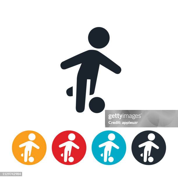 child playing soccer icon - football play icon stock illustrations