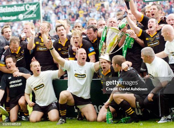 Wasps with the cup after winning the Heineken Cup Final Wasps v Toulouse 23rd May 2004.