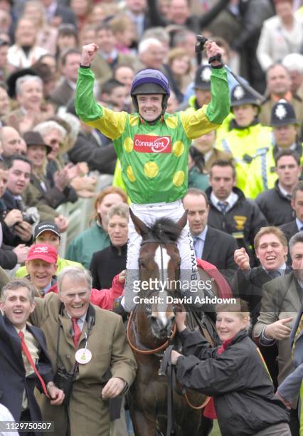 Kauto Star ridden by Ruby Walsh celebrates after winning the Gold Cup at the Cheltenham Festival 16th March 2007.