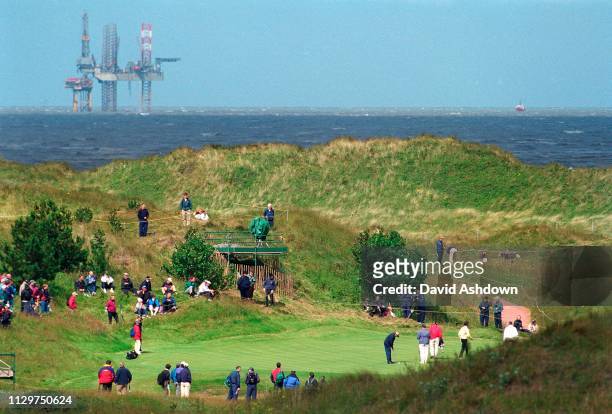 Royal Birkdale green and oil rig atmospheric at the 127th British Open Golf at Royal Birkdale GC in Southport 16th-19th July 1998.