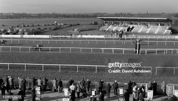 National Hunt Horse Racing at Warwick Race Course B&W atmospheric 19th November 1998.