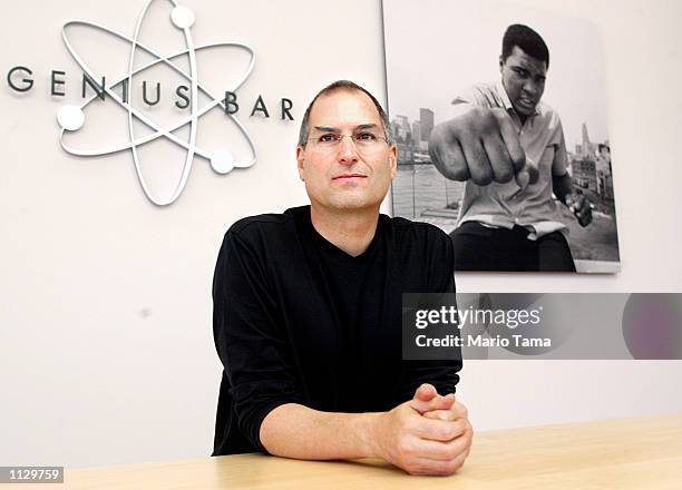 Apple Computer CEO Steve Jobs stands in the new Apple store July 17, 2002 in the SoHo neighborhood of New York City. The store will celebrate its...