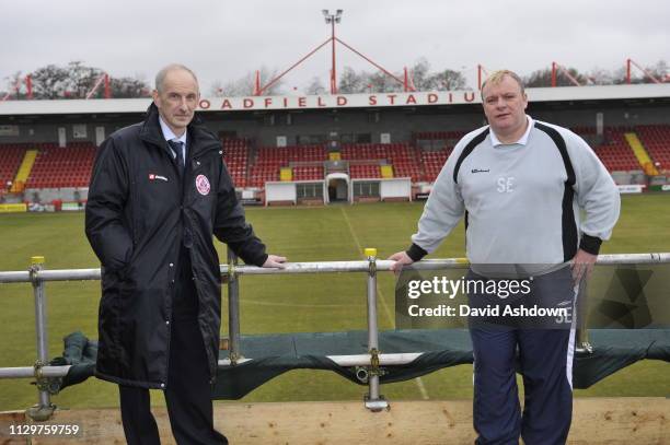 CRAWLEY, ENGLAND CRAWLEY TOWN FC OWNER BRUCE WINFIELD AND MANAGER STEVE EVANS. .