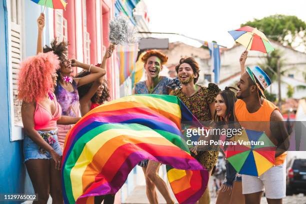 carnevale nelle famose strade di olinda - gay pride flag foto e immagini stock