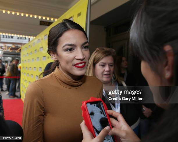 Alexandria Ocasio-Cortez attends the 'Knock Down The House' Premiere during the 2019 SXSW Conference and Festival at the Paramount Theatre on March...