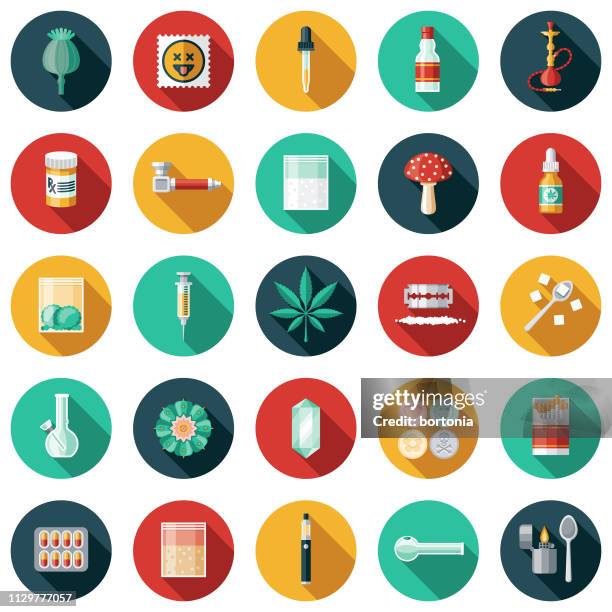 drugs icon set - methamphetamine pills stock illustrations