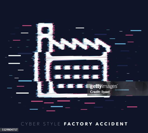 factory accident glitch effect vector icon illustration - futuristic refinery stock illustrations