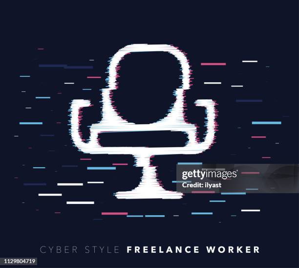 freelance worker glitch effect vector icon illustration - small office stock illustrations