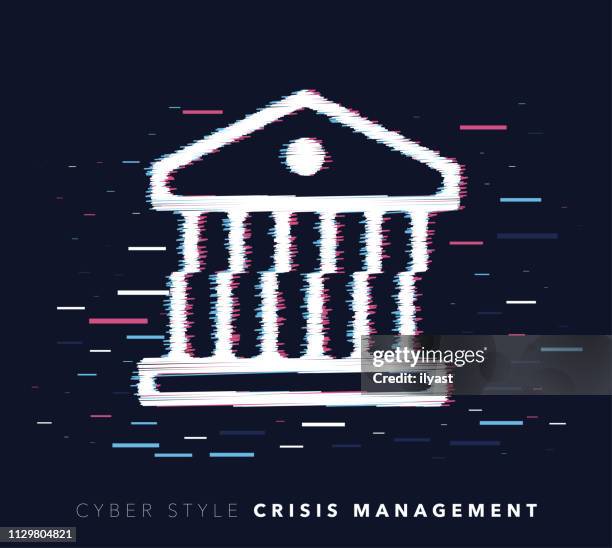 crisis management glitch effect vector icon illustration - college campus stock illustrations