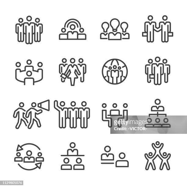 business teams icons set - line series - attending icon stock illustrations