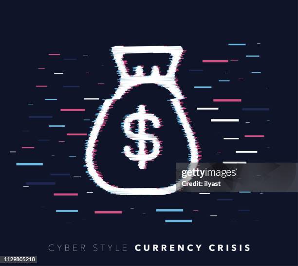 currency crisis glitch effect vector icon illustration - digital corruption stock illustrations