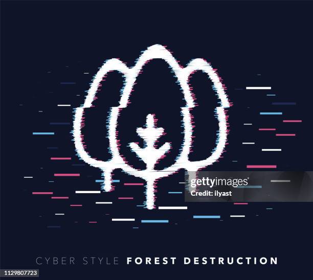 forest destruction glitch effect vector icon illustration - exploring jungle stock illustrations
