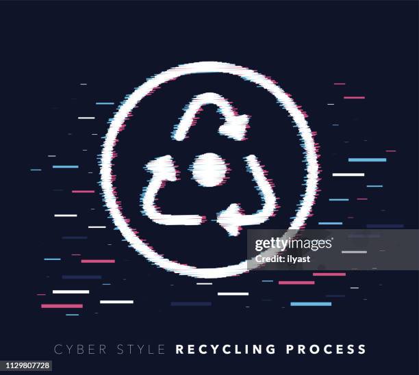 recycling process glitch effect vector icon illustration - solid waste management stock illustrations