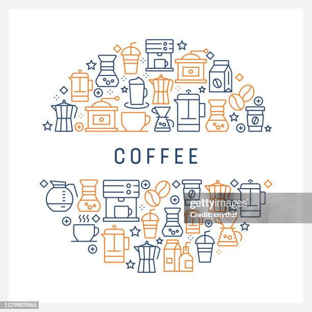 coffee related concept - colorful line icons, arranged in circle - sunday stock illustrations