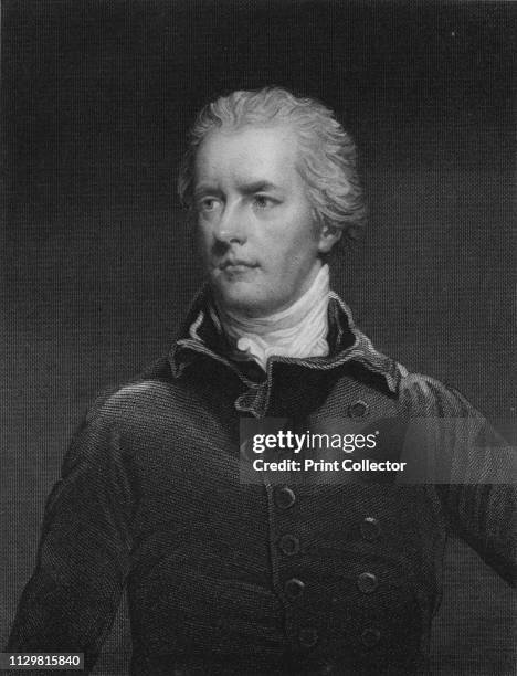'The Right Honourable William Pitt', 1829. Portrait of British statesman William Pitt the Younger who became Prime Minister at the age of 24, making...