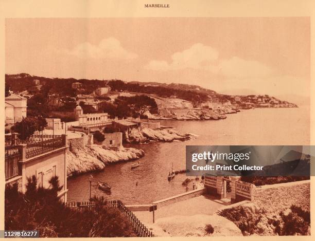 'The Corniche, Marseille', 1930. Picturesque seaside roadway that meanders along the Mediterranean coast in Marseille France. From "La Cote d'Azur de...