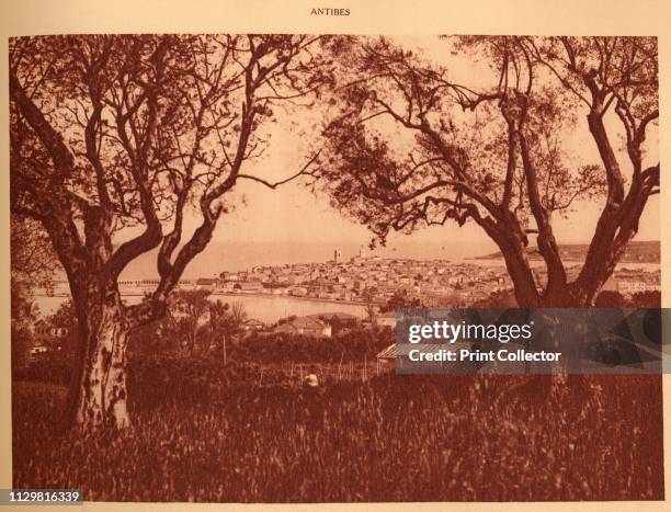 'View through the olives-trees to Antibes', 1930. From "La Cote d'Azur de Marseille a Menton". [Levy & Neurdein, Paris, 1930]. Artist Unknown.