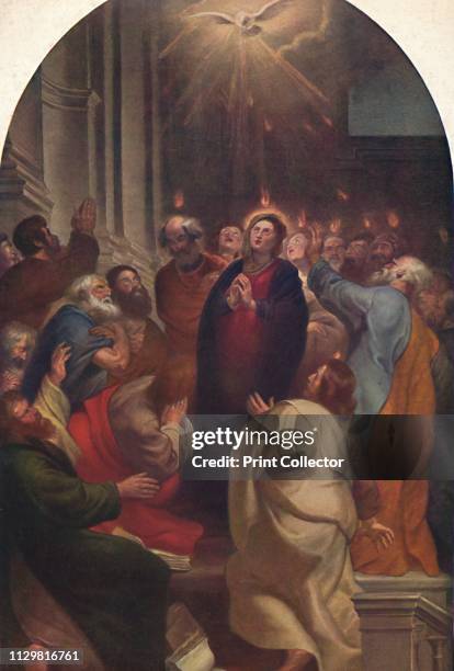 'The Descent of the Holy Spirit' . Also known as 'Day of Pentecost', biblical scene depicting 'fiery tongues' descending on the heads of the Virgin...