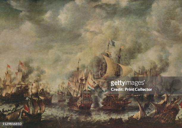 'Sea Fight Between the English and Dutch Off Ter Heyde, August, 1653', . 'The Battle of Terheide', depiction of a naval battle fought on 10 August...
