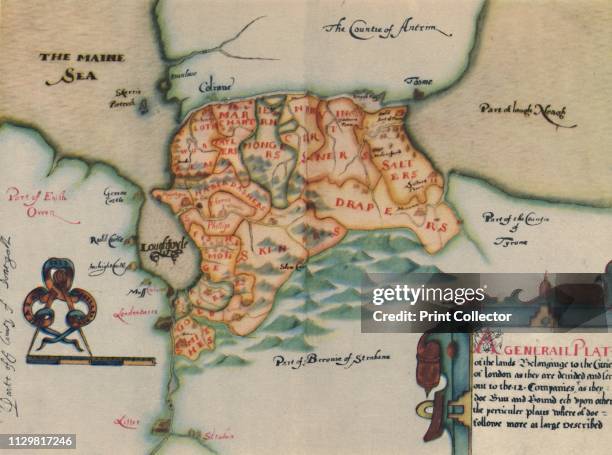 'The Plantation of Ulster', 17th century, . Map: 'Plan of lands belonging to the Companies of London in Ireland'. The Plantation of Ulster was the...