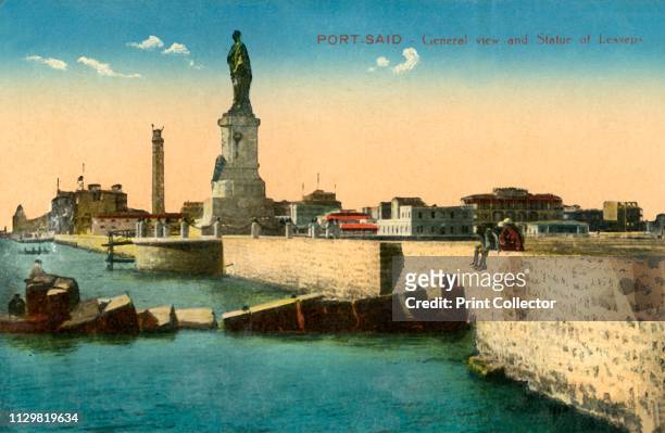 Port-Said - General view and Statue of Lesseps', circa 1918-circa 1939. From an album of postcards. Artist Unknown.