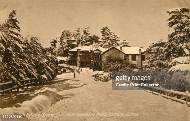 Heavy Snow-fall near General Post-Office, Simla', circa 1918-circa 1939. From an album of postcards. Artist Unknown.