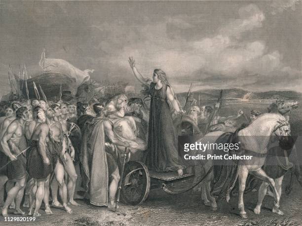 'Boadicea, Queen of the Iceni. ', . Boudicca , queen of the British Celtic Iceni tribe, led an uprising against the occupying forces of the Roman...