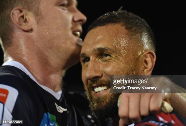 Quade Cooper of the Rebels during the round one Super Rugby match between the Brumbies and the Rebels at GIO Stadium onon February 15, 2019 in...