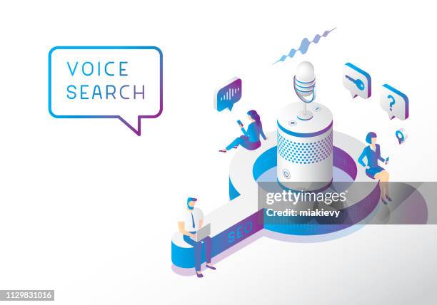 voice search optimization - innovation white background stock illustrations