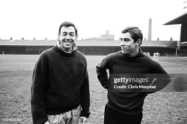 Goalkeepers Gordon Banks and Peter Shilton during training with the Leicester City squad at the club's Filbert Street ground, 1965.