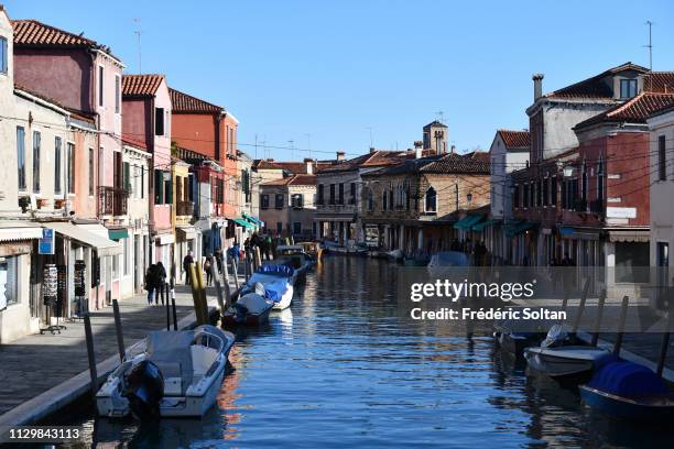 Canal through the Murano village in the Venice lagoon in Venice on February 07 Italy.