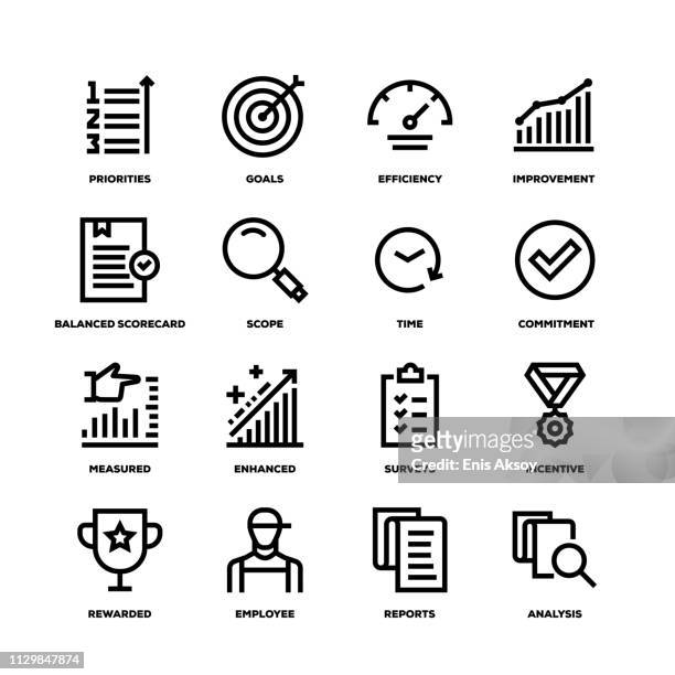 performance management line icons - employee engagement stock-grafiken, -clipart, -cartoons und -symbole