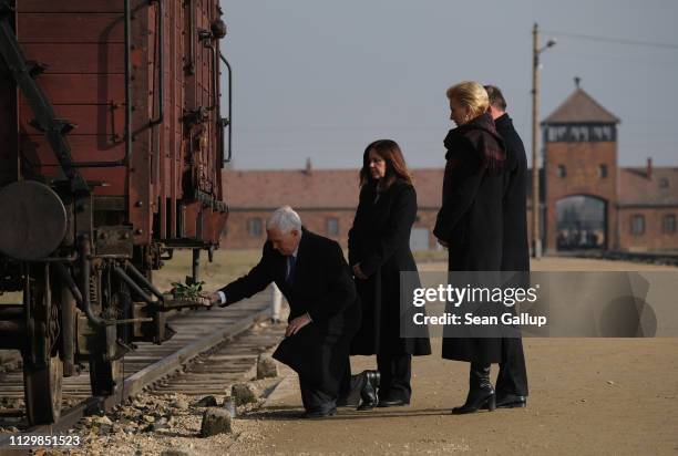 Vice President Mike Pence , Second Lady Karen Pence, Polish President Andrzej Duda and Polish First Lady Agata Kornhauser-Duda lay flowers at a...