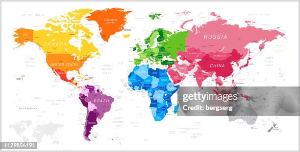 ilustraciones, imágenes clip art, dibujos animados e iconos de stock de mapa mundo con américa del norte, américa del sur, áfrica, europa, asia y oceanía continentes. ilustración de vector - mexico vs rusia