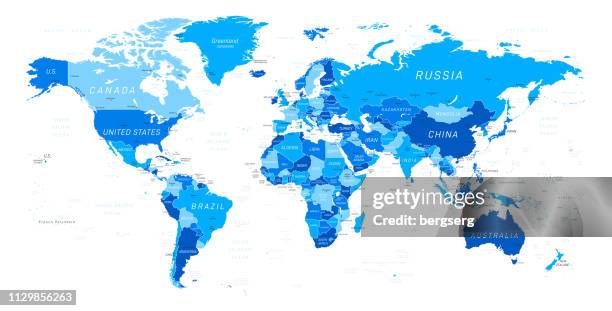 world map. blue vector illustration - argentina israel stock illustrations