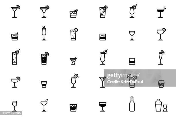 ilustraciones, imágenes clip art, dibujos animados e iconos de stock de iconos de cócteles - margarita cóctel