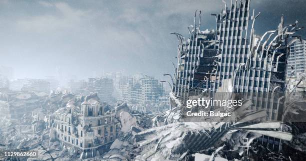 nuclear winter urban landscape - apocalypse stock pictures, royalty-free photos & images