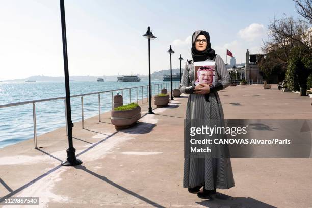 Hatice Cengiz, the fiancée of Jamal Khashoggi who was murdered at the Saudi embassy in Istanbul is photographed for Paris Match on February 10, 2019...