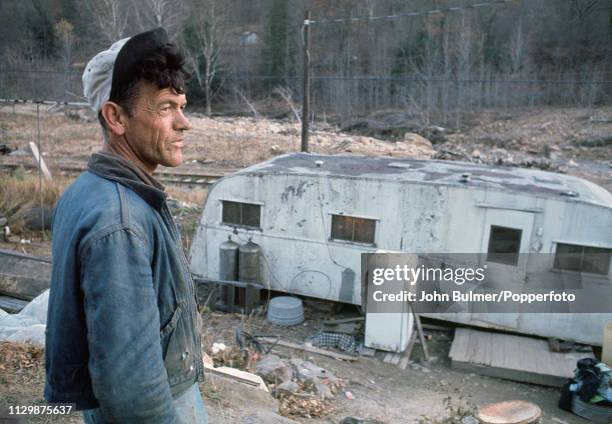 Man outside his caravan, Pike County, Kentucky, US, 1967.