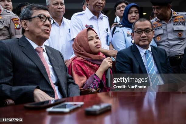 Indonesian national Siti Aisyah is seen in Jakarta, Indonesia, on March 11, 2019 after her trial for her alleged role in the assassination of Kim...