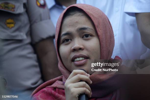 Siti Aisyah, suspect of the murder of Kim Jong-nam, estranged brother of North Korean leader Kim Jong-un in Malaysia in 2017, held a press conference...