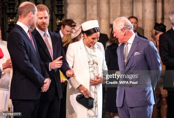 The Meghan, Duchess of Sussex talks with Prince Charles at the Westminster Abbey Commonwealth day service on March 11, 2019 in London, England....